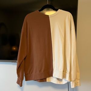 Half cream half brown crewneck (part of matching set!)
